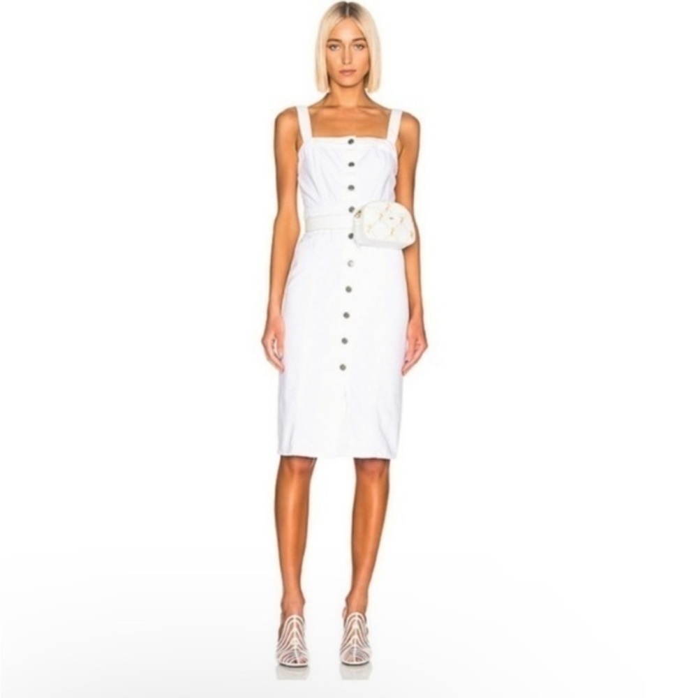 NWOT GRLFRND White Button Down Sleeveless Denim Overall Midi Petra Dress